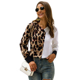 V-neck Leopard Patcwork Women Blouse Shirt
