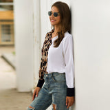 V-neck Leopard Patcwork Women Blouse Shirt