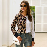V-neck Leopard Patcwork Women Blouse Shirt