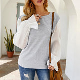 Patchwork Color Ruffle Sleeve Blouse