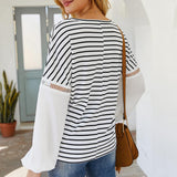 V-neck Patchwork Striped Blouse