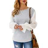 Patchwork Color Ruffle Sleeve Blouse