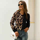 V-neck Leopard Patcwork Women Blouse Shirt