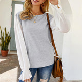 Patchwork Color Ruffle Sleeve Blouse