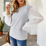 Patchwork Color Ruffle Sleeve Blouse