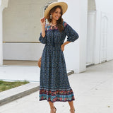 Floral Printed Half Sleeve Bohemian Long Dress