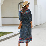 Floral Printed Half Sleeve Bohemian Long Dress