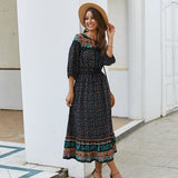Floral Printed Half Sleeve Bohemian Long Dress