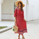 Floral Printed Half Sleeve Bohemian Long Dress
