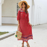 Floral Printed Half Sleeve Bohemian Long Dress