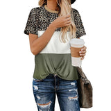Short Sleeve Patchwork Leopard Printed Tops Tee
