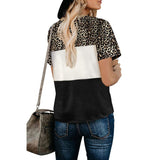 Short Sleeve Patchwork Leopard Printed Tops Tee