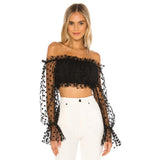Off Shoulder Lantern Sleeve See Through Dot Blouse