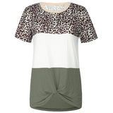 Short Sleeve Patchwork Leopard Printed Tops Tee