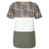 Short Sleeve Patchwork Leopard Printed Tops Tee