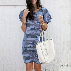 Casual Camouflage Print Short Sleeve Dress