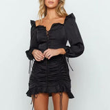 Long Sleeve Black Sexy Backless Lace up Club Dress