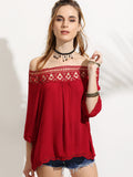 Red Crochet Insert Off The Shoulder Top