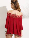 Red Crochet Insert Off The Shoulder Top