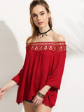 Red Crochet Insert Off The Shoulder Top