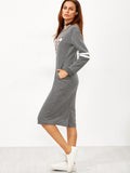 Grey Varsity Print Slit Back Zipper Sweatshirt