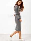 Grey Varsity Print Slit Back Zipper Sweatshirt