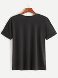 Black Rolled Sleeve Basic T-shirt