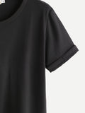 Black Rolled Sleeve Basic T-shirt