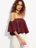 Burgundy Shirred Off The Shoulder Top