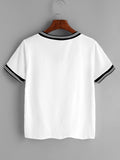 Striped Trim V-Neck Tee