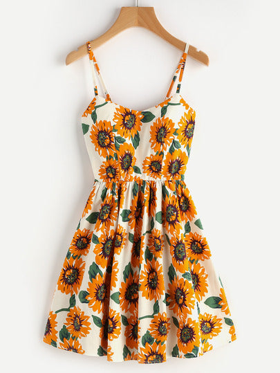 Random Sunflower Print Crisscross Back A Line Cami