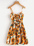 Random Sunflower Print Crisscross Back A Line Cami