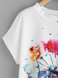 Watercolor Painting Print Dip Hem Chiffon Top