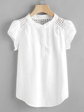 Eyelet Embroidered Panel Petal Sleeve Blouse