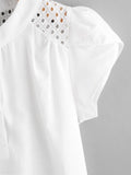 Eyelet Embroidered Panel Petal Sleeve Blouse