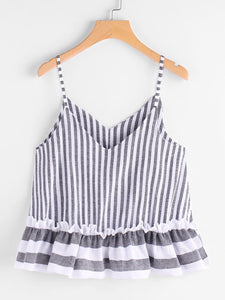 Contrast Striped Frill Hem Cami Top