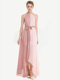 Two Tone Dip Hem Chiffon Dress With Weave Strap