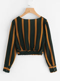 V Neckline Striped Surplice Crop Top