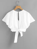 Deep V-cut Split Back Bow Tie Blouse