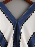 Random Print Contrast Print Double V Blouse