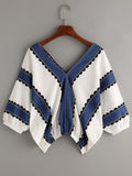 Random Print Contrast Print Double V Blouse
