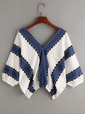 Random Print Contrast Print Double V Blouse