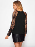 Lace Raglan Sleeve Keyhole Blouse