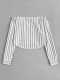 Off Shoulder Single Breasted Striped Top