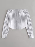 Off Shoulder Single Breasted Striped Top