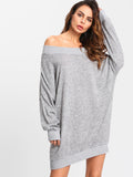 Off Shoulder Marled Knit Sweater Dress