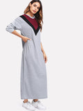 Contrast Chevron Panel Marled Sweatshirt Dress