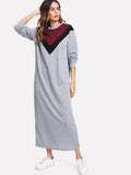 Contrast Chevron Panel Marled Sweatshirt Dress