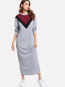 Contrast Chevron Panel Marled Sweatshirt Dress