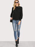 Puff Sleeve Pleated Detail Blouse
